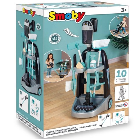 Smoby - Wózek do sprzątania z odkurzaczem Rowenta z dźwiękiem + 10 akcesoriów Smoby