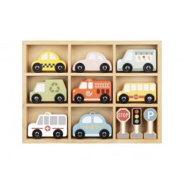 TOOKY TOY Zestaw Drewnaych Pojazdów i Znaków Drogowych w Pudełku Tooky Toy