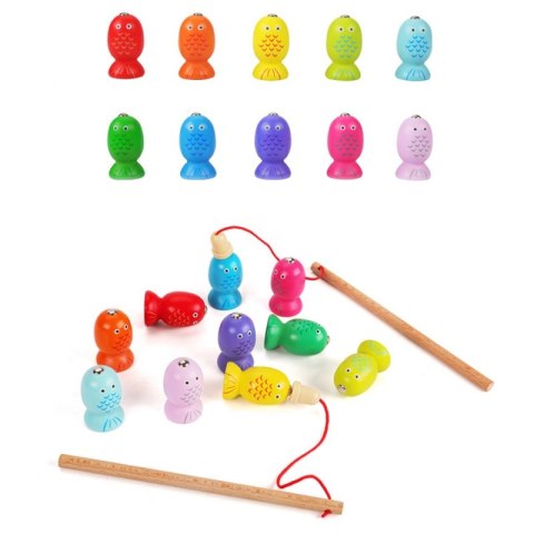 WOOPIE Klasyczna Drewniana Gra Łowienie Rybek na Magnes Kotek Woopie