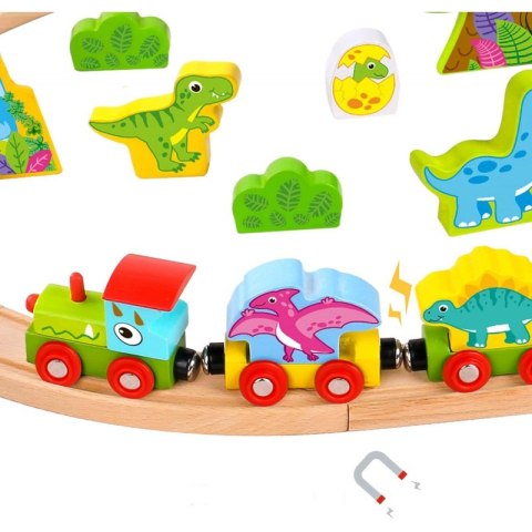 TOOKY TOY Drewniana Magnetyczna Kolejka Dinozaury + Figurki Tooky Toy TOOKY TOY Drewniana Magnetyczna Kolejka Dinozaury + Figurki Tooky Toy