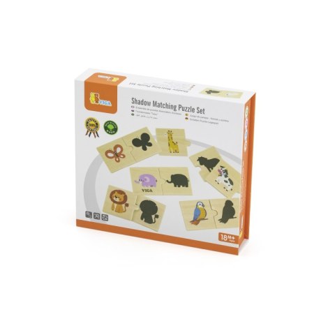VIGA Zestaw Drewniane Puzzle Układanka Zwierzątka Dopasuj Cienie Viga Toys