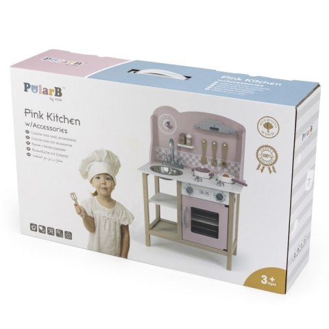 VIGA PolarB Drewniana Kuchnia z Akcesoriami Silver - Pink Viga Toys