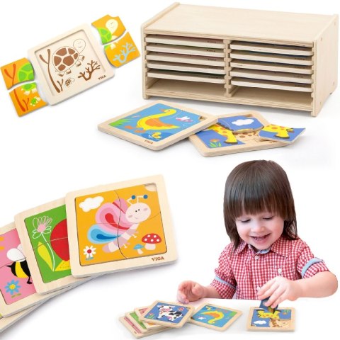 VIGA Puzzle drewniane 12 plansz po 4 puzzle w stojaku Viga Toys VIGA Puzzle drewniane 12 plansz po 4 puzzle w stojaku Viga Toys