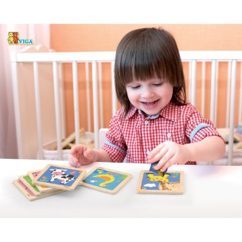 VIGA Puzzle drewniane 12 plansz po 4 puzzle w stojaku Viga Toys VIGA Puzzle drewniane 12 plansz po 4 puzzle w stojaku Viga Toys