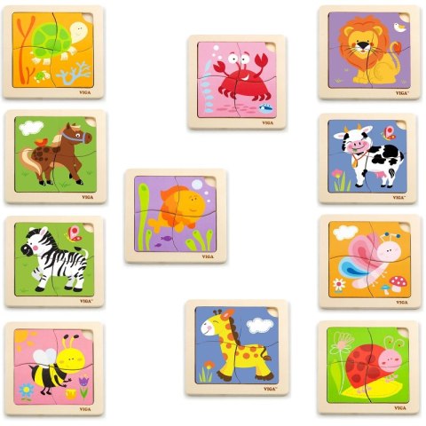 VIGA Puzzle drewniane 12 plansz po 4 puzzle w stojaku Viga Toys VIGA Puzzle drewniane 12 plansz po 4 puzzle w stojaku Viga Toys