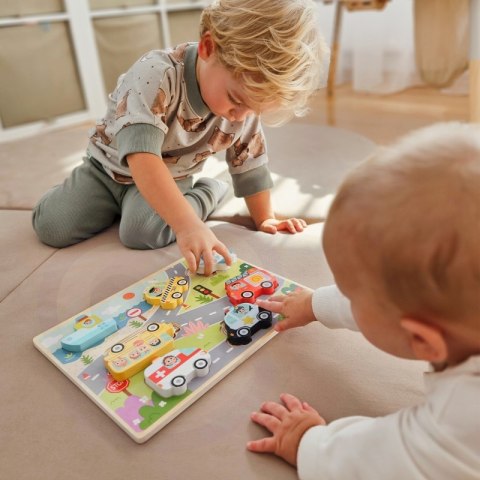 Tooky Toy Drewniane Puzzle Pojazdy Samochody Samolot Statek Miasto Dopasuj Kształty Tooky Toy