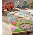 Tooky Toy Drewniane Puzzle Pojazdy Samochody Samolot Statek Miasto Dopasuj Kształty Tooky Toy