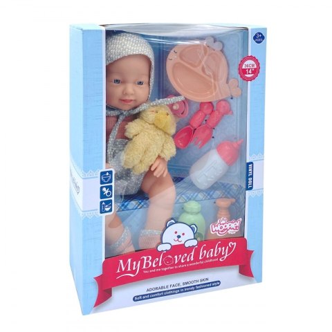 WOOPIE ROYAL Lalka Bobas 36 cm w Ubranku z Misiem Akcesoria do Karmienia Woopie Royal WOOPIE ROYAL Lalka Bobas 36 cm w Ubranku z Misiem Akcesoria do Karmienia Woopie Royal