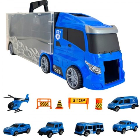 WOOPIE Zestaw Cieżarówka Transporter 3w1 Niebieski Policja Woopie WOOPIE Zestaw Cieżarówka Transporter 3w1 Niebieski Policja Woopie