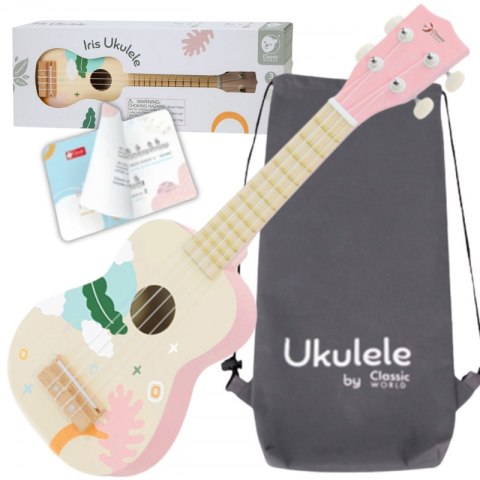 CLASSIC WORLD Drewniane Ukulele Gitara dla Dzieci Różowa Classic World