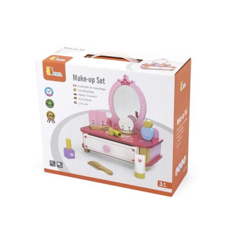 Viga Różowa Toaletka Drewniana Do Makijażu z Lustrem + Akcesoria Viga Toys