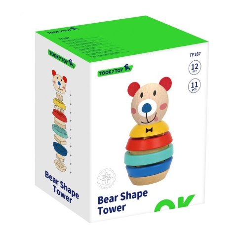 TOOKY TOY Drewniana Układanka Piramidka Kształty Miś 11 el. Woopie