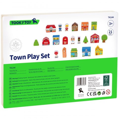 TOOKY TOY Drewniany Zestaw Budynków i Figurek Miasto Policja Szpital Remiza Policjant Doktor Strażak Tooky Toy