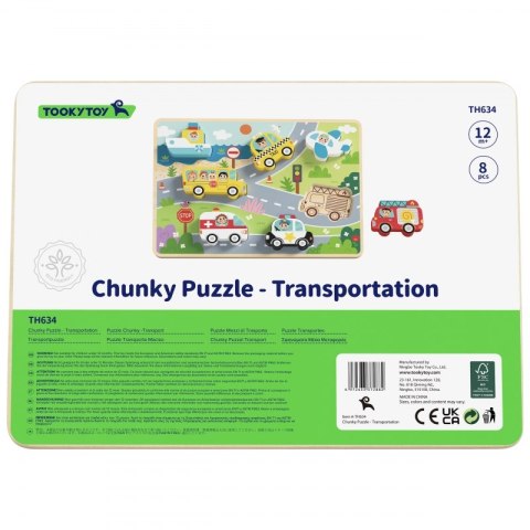Tooky Toy Drewniane Puzzle Pojazdy Samochody Samolot Statek Miasto Dopasuj Kształty Tooky Toy