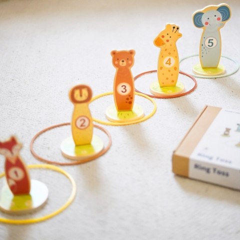 TOOKY TOY Rzut do Celu Drewniana Gra Zręcznościowa Obręcze 15 el. Tooky Toy