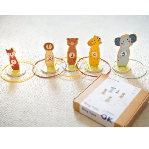 TOOKY TOY Rzut do Celu Drewniana Gra Zręcznościowa Obręcze 15 el. Tooky Toy