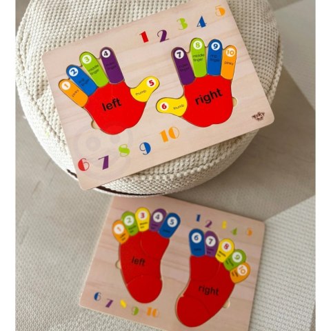TOOKY TOY Edukacyjna Drewniana Układanka Dłonie i Stopy Nauka Liczenia i Kolorów Tooky Toy