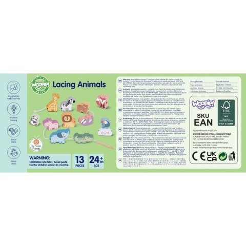 WOOPIE GREEN Drewniana Nawlekanka Klocki Przeplatanka ZOO Montessori 13 el. Woopie Let's Go Green WOOPIE GREEN Drewniana Nawlekanka Klocki Przeplatanka ZOO Montessori 13 el. Woopie Let's Go Green