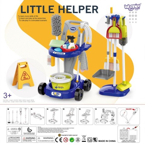 WOOPIE Zestaw do Sprzątania na Kółkach XXL Wózek 3w1 29 el. Niebieski Woopie