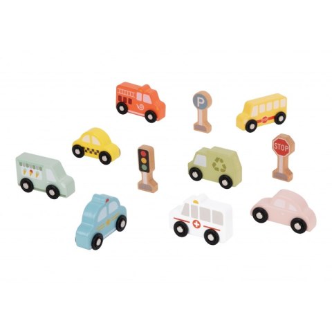 TOOKY TOY Zestaw Drewnaych Pojazdów i Znaków Drogowych w Pudełku Tooky Toy TOOKY TOY Zestaw Drewnaych Pojazdów i Znaków Drogowych w Pudełku Tooky Toy