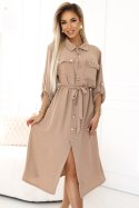 531-3 Szmizjerka midi ze złotymi guzikami i wiązaniem - MOCHA MOUSSE 531-3 Szmizjerka midi ze złotymi guzikami i wiązaniem - MOCHA MOUSSE