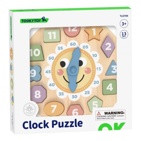 TOOKY TOY Zegar Drewniana Zabawka Edukacyjna Nauka Czasu Kształtów Tooky Toy