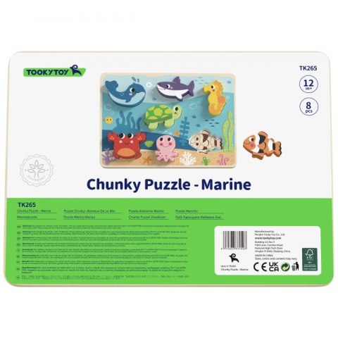 TOOKY TOY Drewniane Puzzle Świat Morza Montessori Rybki Żółwik Dopasuj Kształty Tooky Toy