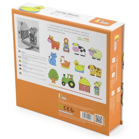 Viga Drewniana przeplatanka Klocki Farma do nawlekania Viga Toys