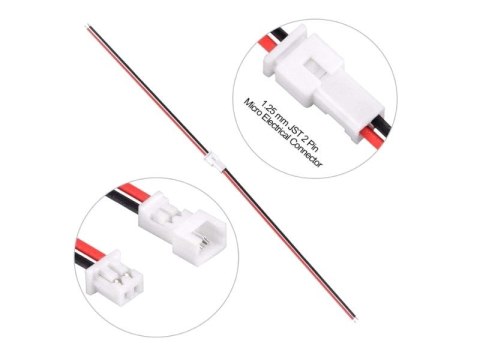 Wtyk Micro JST z przewodem 120mm - 2 PIN raster 1.25 - MCX - Męski (male) Wtyk Micro JST z przewodem 120mm - 2 PIN raster 1.25 - MCX - Męski (male)