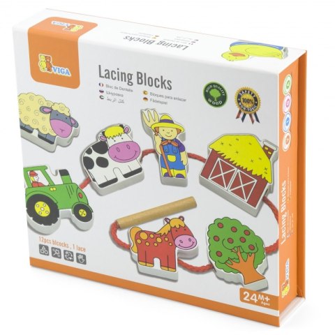 Viga Drewniana przeplatanka Klocki Farma do nawlekania Viga Toys Viga Drewniana przeplatanka Klocki Farma do nawlekania Viga Toys
