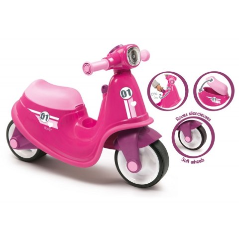 Smoby Różowy jeździk skuter Ciche koła Pink Scooter Smoby Smoby Różowy jeździk skuter Ciche koła Pink Scooter Smoby
