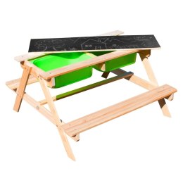 SUNNY drewniany stolik piknikowy z pojemnikami na piasek i wodę wykonany z drewna sosnowego FSC Sunny